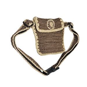 Brown Knit Hippsy Sac Fanny Pak Shoulder Pouch Festival Gear Boho Hip Pouch Bag